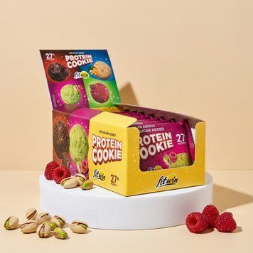 Protein cookies "Pistachio and raspberry" glazed WITHOUT SUGAR, 40 grams 27%, 10 pieces
