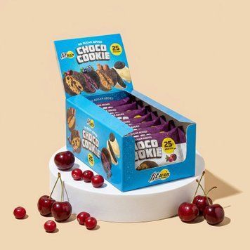 Protein cookies "Cranberry and cherry" glazed WITHOUT SUGAR, 40 grams 25%, 10 pieces