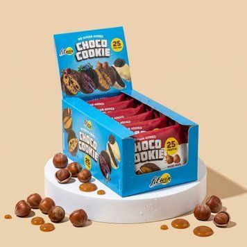 Protein cookies "Hazelnut and salted caramel" glazed WITHOUT SUGAR, 40 grams 25%, 10 pieces